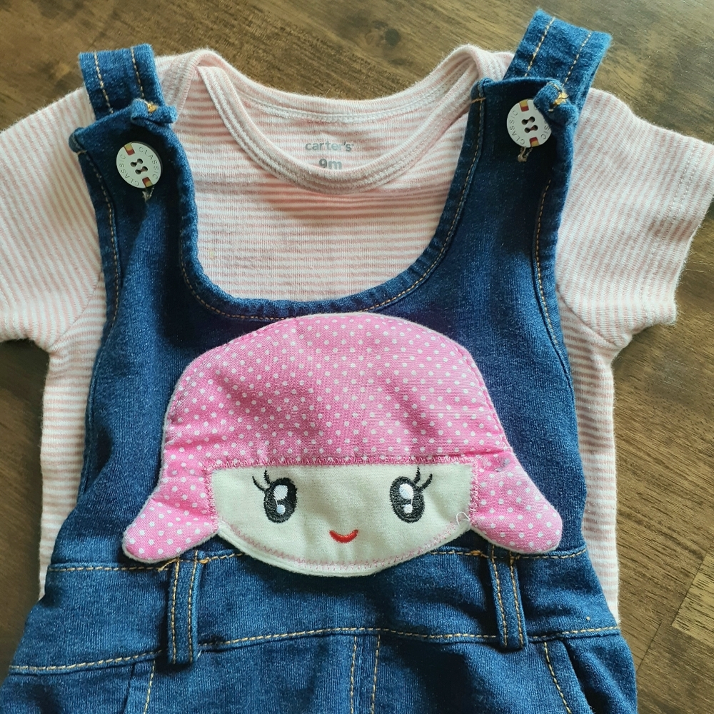 3/$15 Pink hair polka dot overalls 12-18 months